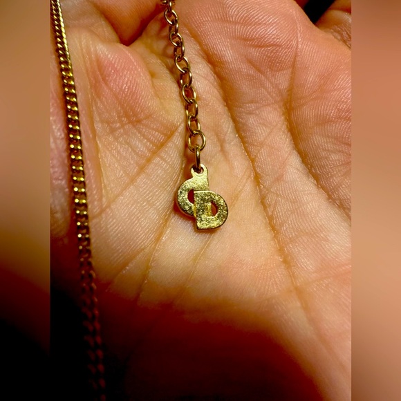 DIOR - Christian Dior CD Logo Stone Gold Tone Pendant Necklace - Picture 10 of 13